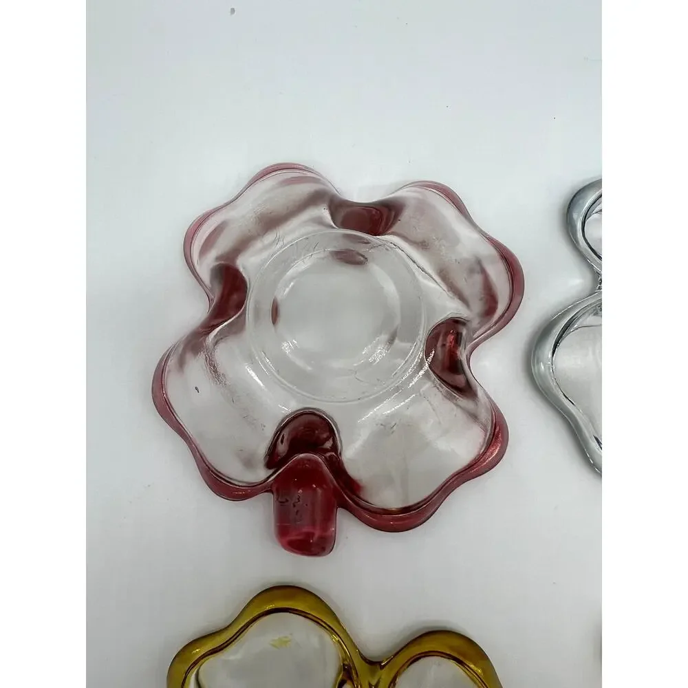 Vtg Set of 4 MCM Glass Four Leaf Clover Trinket Dish or Bridge Serveware Bowl